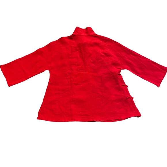 Coral/red Japanese style blouse looks like linen with beautiful embroide… - Picture 5 of 12